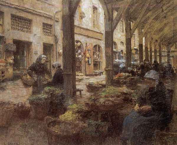 The Covered Vegetable Market, St Malo (no.2) Oil Painting by Leon Augustin Lhermitte