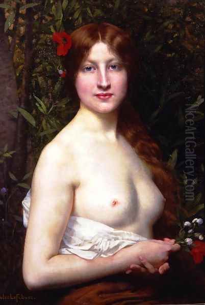 Fleurs des Champs (or Half-Length Demi-Nude) Oil Painting by Jules Joseph Lefebvre