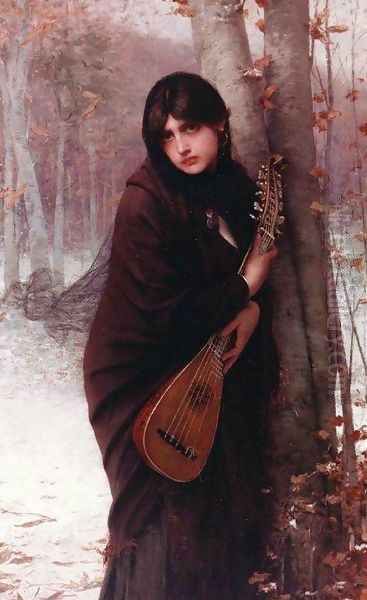 Girl with a Mandolin Oil Painting by Jules Joseph Lefebvre