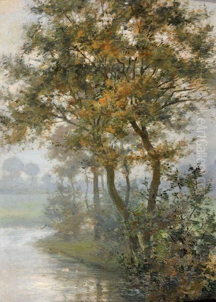 Paysage Et Riviere Bordee D'arbres, Matin Oil Painting by Charles-Francois Daubigny