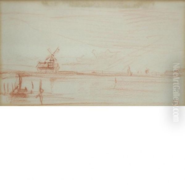 Landscape Withwindmill Oil Painting by Charles-Francois Daubigny