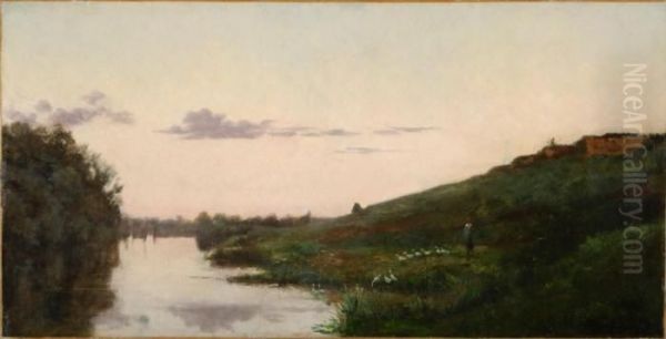 L'aube, Paysanne Et Ses Canards Oil Painting by Charles-Francois Daubigny