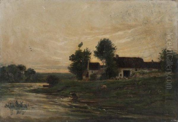 Paysage Anime Sur Les Bord De L'oise Oil Painting by Charles-Francois Daubigny