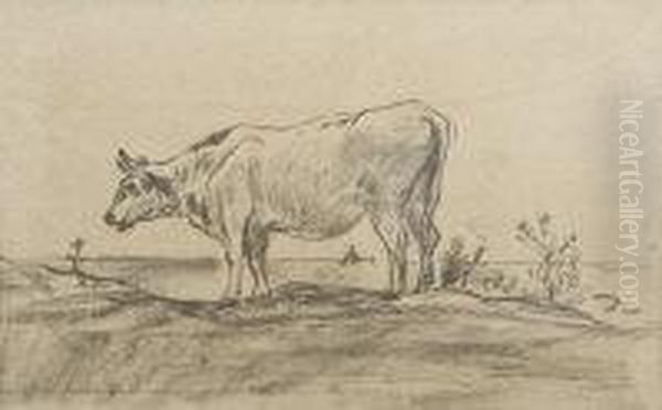 Cow Standing In A Landscape Oil Painting by Charles-Francois Daubigny