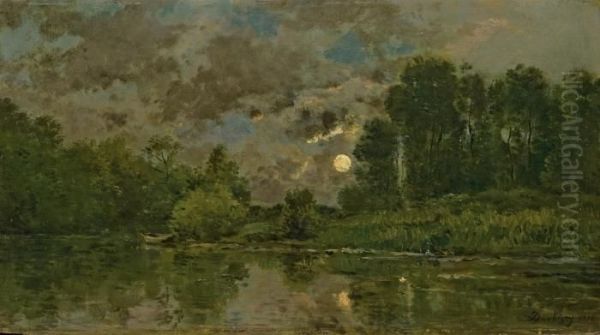 Paysage Au Clair De Lune Oil Painting by Charles-Francois Daubigny