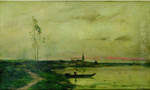 Fisherman Oil Painting by Charles-Francois Daubigny