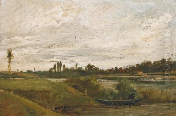 Paysage A La Riviere Oil Painting by Charles-Francois Daubigny