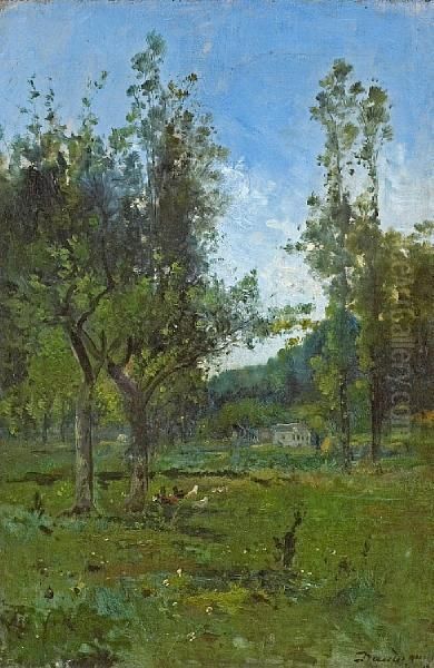 A Forest Landscape Oil Painting by Charles-Francois Daubigny