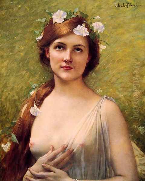 Young Woman With Morning Glories In Her Hair Oil Painting by Jules Joseph Lefebvre