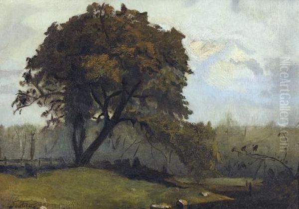 Landschaftspartie Mit Baum. Oil Painting by Charles-Francois Daubigny