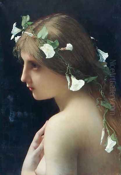 Nymph With Morning Glory Flowers Oil Painting by Jules Joseph Lefebvre