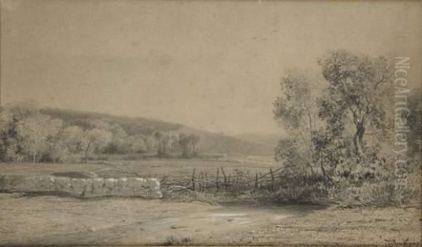 Paysage Au Muret Oil Painting by Charles-Francois Daubigny