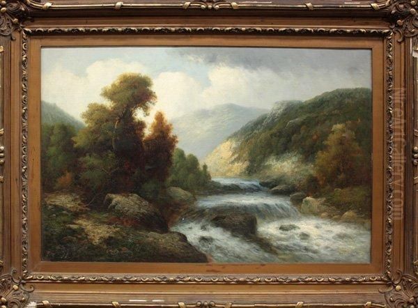 River And Mountain Landscape Oil Painting by Charles-Francois Daubigny