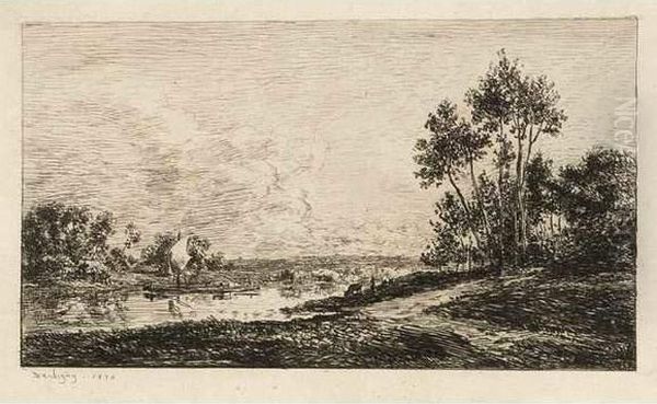 Paysage Avec Troupeau Oil Painting by Charles-Francois Daubigny