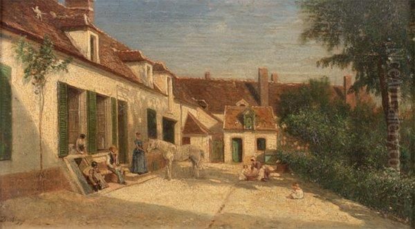 La Cour De Ferme Oil Painting by Charles-Francois Daubigny