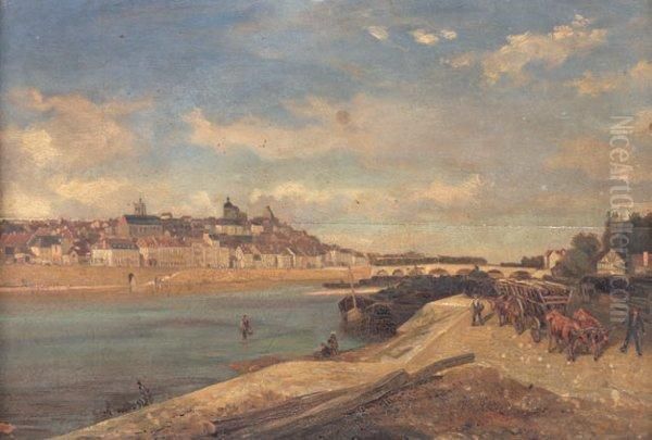 L'yonne A Joigny Oil Painting by Charles-Francois Daubigny