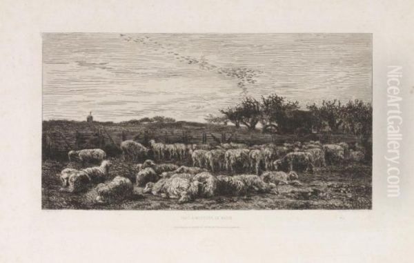 Le Parc A Moutons Le Matin Oil Painting by Charles-Francois Daubigny