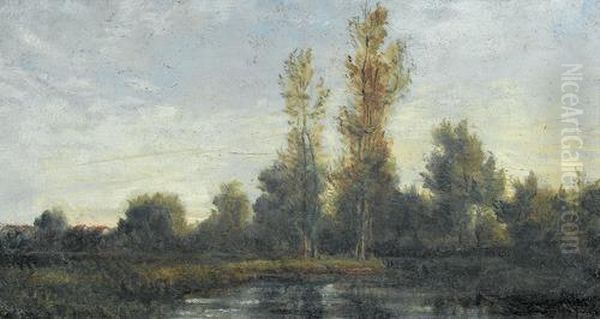 Landschaft Mit Kleinem Waldsee. Oil Painting by Charles-Francois Daubigny