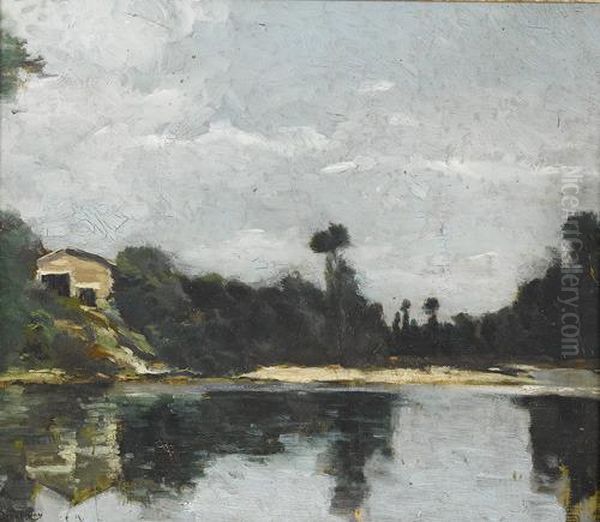 Stille Uferpartie Mit Haus. Oil Painting by Charles-Francois Daubigny