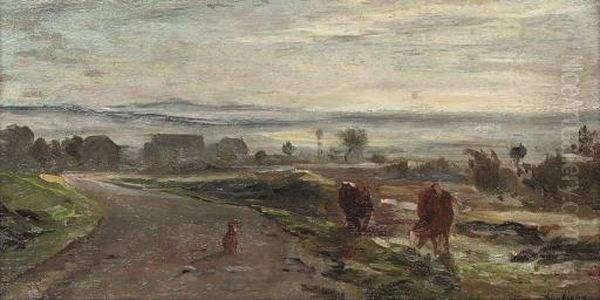 Cows Grazing On The Road Side Oil Painting by Charles-Francois Daubigny