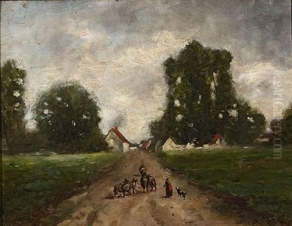 Berger Sur Le Chemin. Oil Painting by Charles-Francois Daubigny