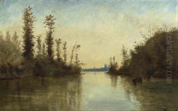 Flusslandschaft. Oil Painting by Charles-Francois Daubigny