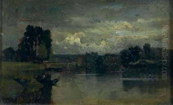 Boating On The Lake Oil Painting by Charles-Francois Daubigny