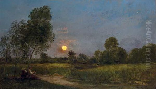 Lever De Lune (moonrise) Oil Painting by Charles-Francois Daubigny