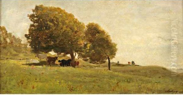 Paturage A Villerville Oil Painting by Charles-Francois Daubigny