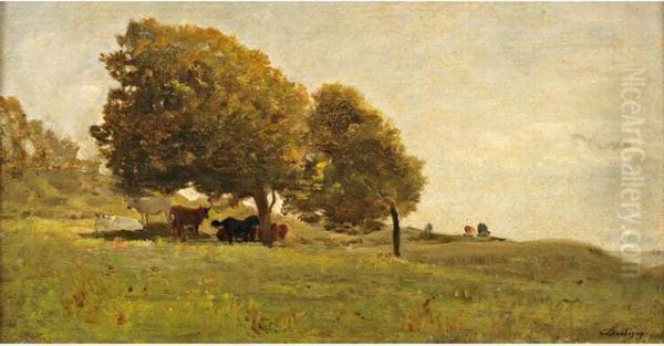 Paturage Avillerville Oil Painting by Charles-Francois Daubigny