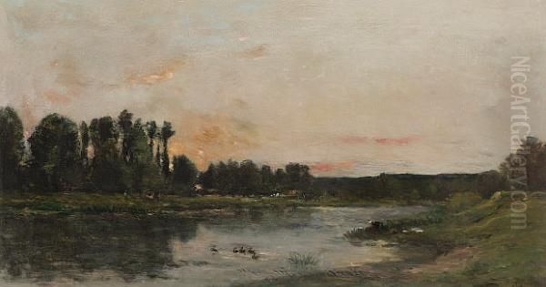 La Riviere Coucher Du Soleil Oil Painting by Charles-Francois Daubigny