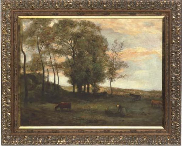 The Last Light Of The Day Oil Painting by Charles-Francois Daubigny