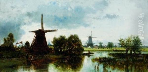 Landscape With Windmills Oil Painting by Charles-Francois Daubigny