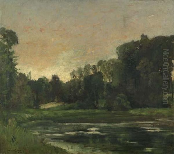 Landschaft Mit Weiher. Oil Painting by Charles-Francois Daubigny