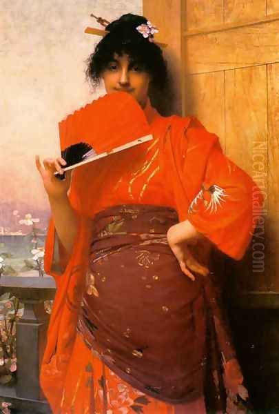 Japonaise (A Japonese) (or The Language of the Fan) Oil Painting by Jules Joseph Lefebvre