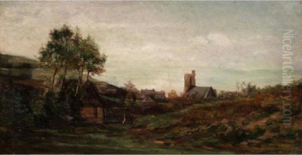 Church In A Landscape Oil Painting by Charles-Francois Daubigny