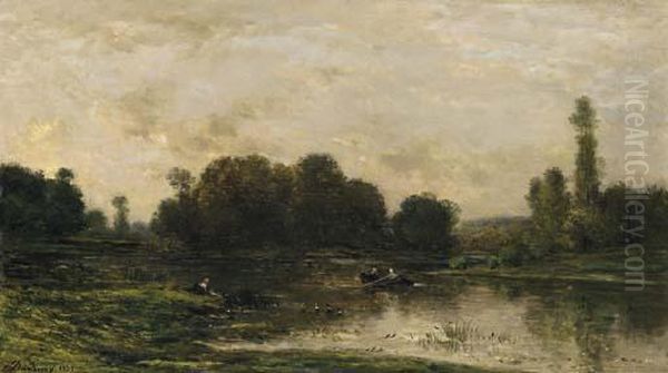 Les Bords De L'oise, Ile De Vaux Oil Painting by Charles-Francois Daubigny