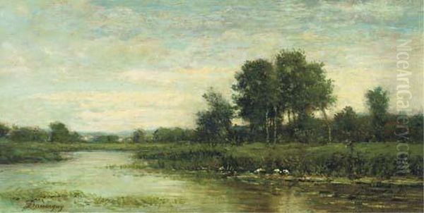 Herons Au Bord De L'etang Oil Painting by Charles-Francois Daubigny