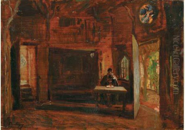 Interieur De Ferme Ou Portrait Presume De Ravier Oil Painting by Charles-Francois Daubigny