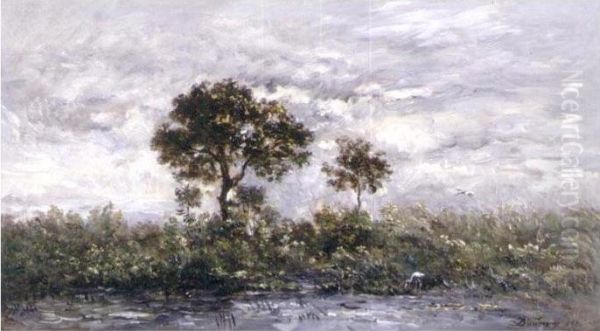 La Mare Aux Cigones Oil Painting by Charles-Francois Daubigny