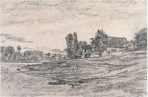 Maisons Au Bord De L'oise Oil Painting by Charles-Francois Daubigny