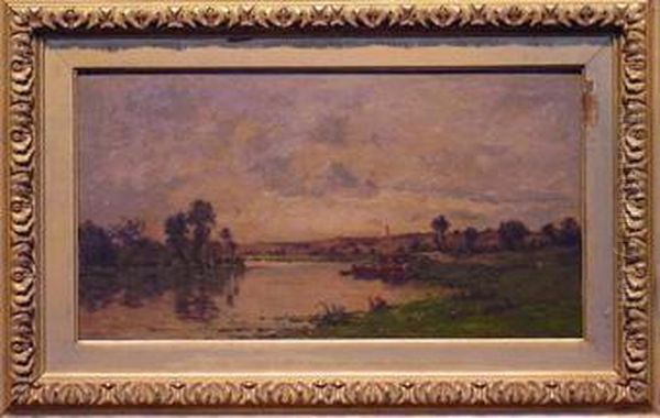 Washer Women On The Banks Of A River Oil Painting by Charles-Francois Daubigny