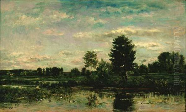 La Barque Au Bord De La Riviere Oil Painting by Charles-Francois Daubigny