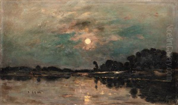 Bord De Riviere Au Clair De Lune Oil Painting by Charles-Francois Daubigny