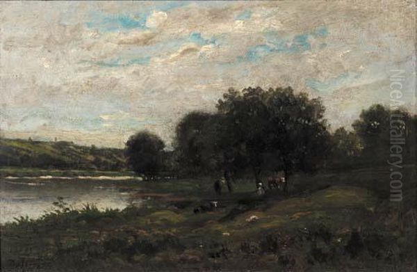 Paysage A Pontoise - Vaches Dans Un Verger Oil Painting by Charles-Francois Daubigny