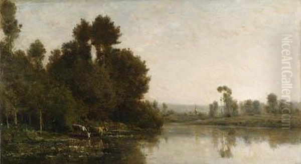 Au Bord De La Rivire Oil Painting by Charles-Francois Daubigny