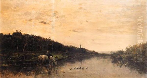 Chevaux Au Bord De L'oise Oil Painting by Charles-Francois Daubigny