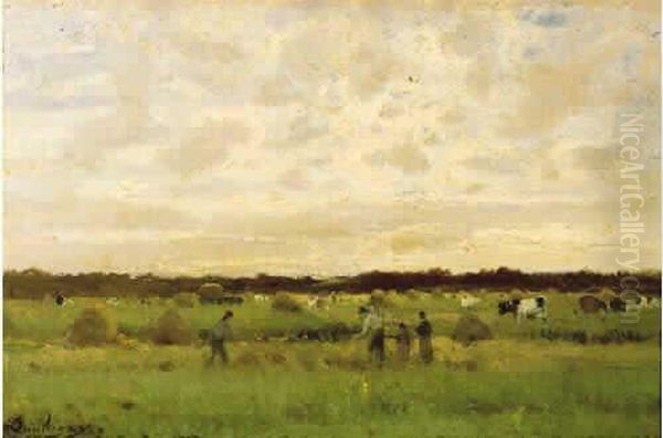 La Moisson, A Auvers Sur Oise Oil Painting by Charles-Francois Daubigny