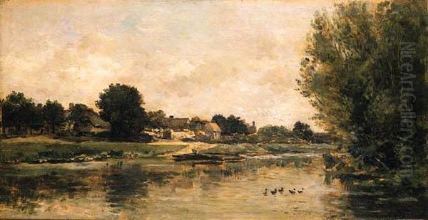 View Of A River Oil Painting by Charles-Francois Daubigny