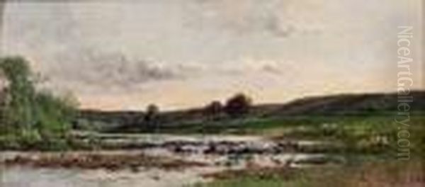 Bord De Riviere Pres D'yport En Normandie Oil Painting by Karl Pierre Daubigny